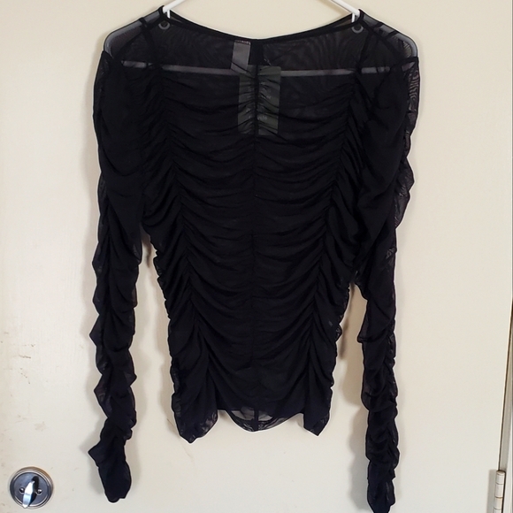 H&M Divided Black Ruched Sheer Top Medium - Picture 2 of 4